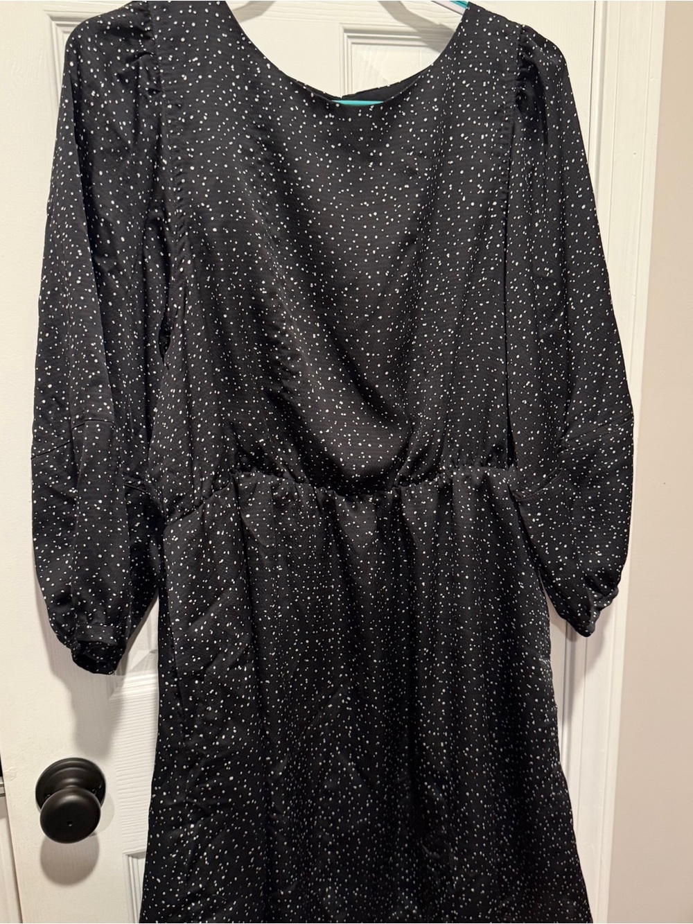 GAP Women’s XL Black White Speckled Long Sleeve Midi Dress Puff Sleeve Pockets